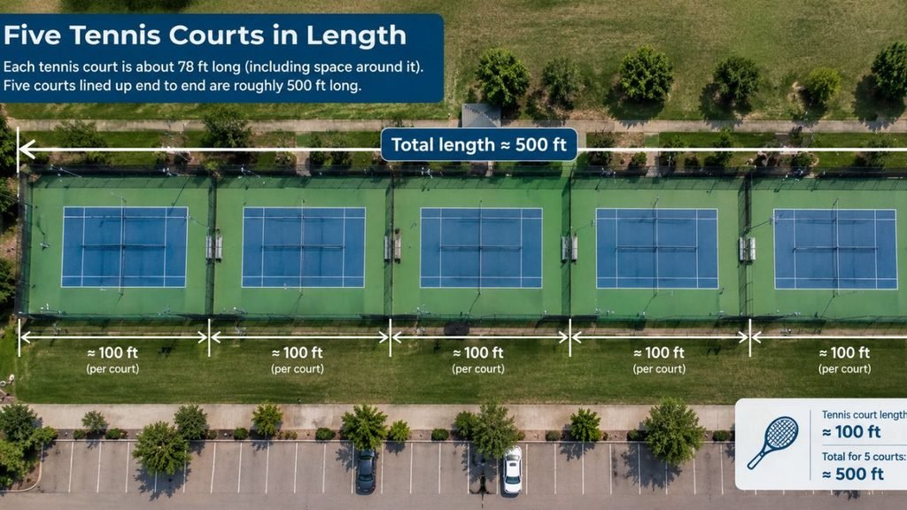 Around Five Tennis Courts in Length
